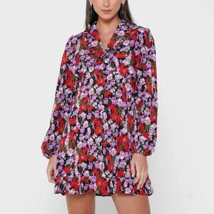 Girls On Film Floral Shirt Dress Size 6 Ruffle Detail Mini A-Line Long Sleeve